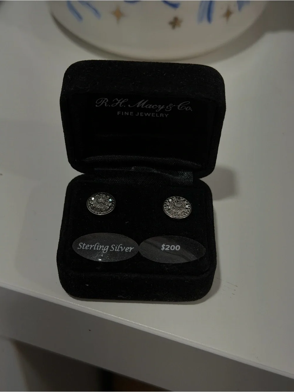 Macys real diamond Sterling Silver Round Pave Stud Earrings - Silver
